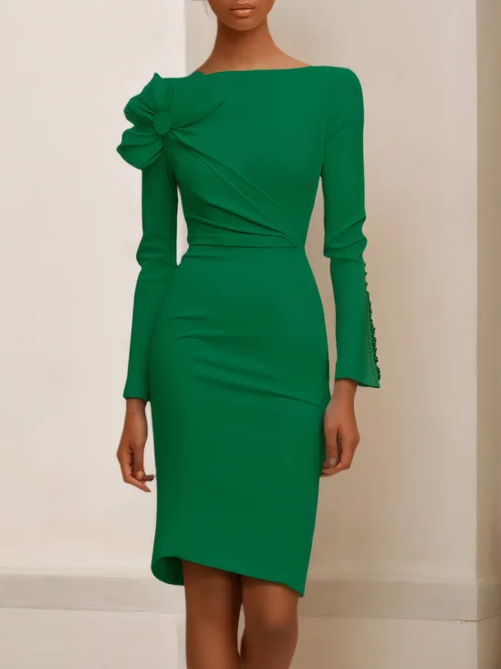 White Bow Long Sleeve Sheath Midi Dress