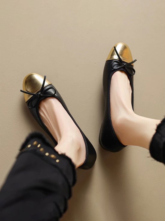 Casual All Season Color Block Pu Ballet Shoes