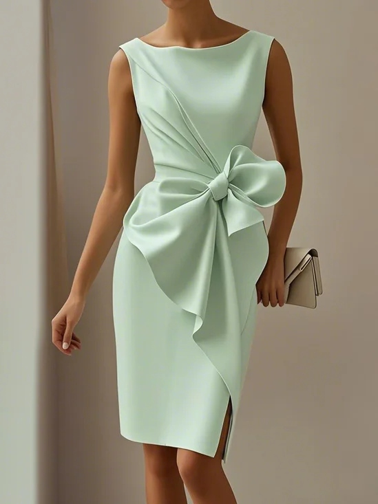 White 3D Bow Sleeveless Sheath Midi Dress