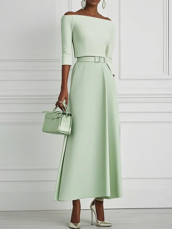White Classic Off The Shoulder Half Sleeve A-Line Maxi Dress
