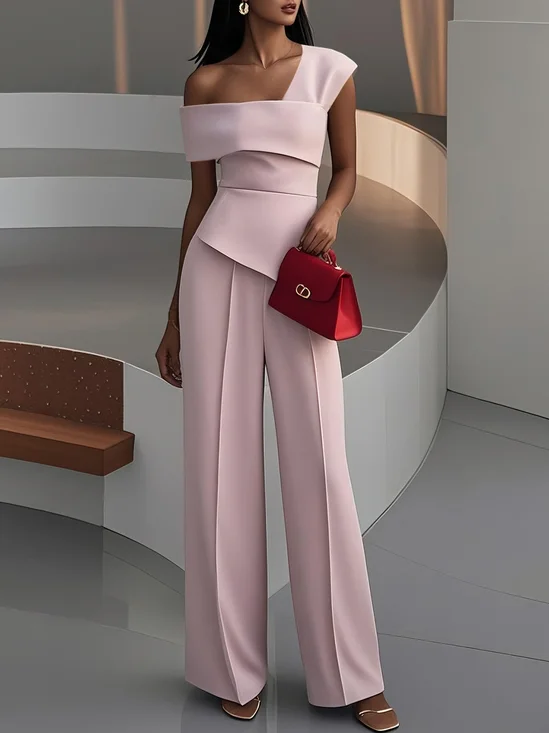 Pink Urban Asymmetrical One Shoulder Jumpsuit