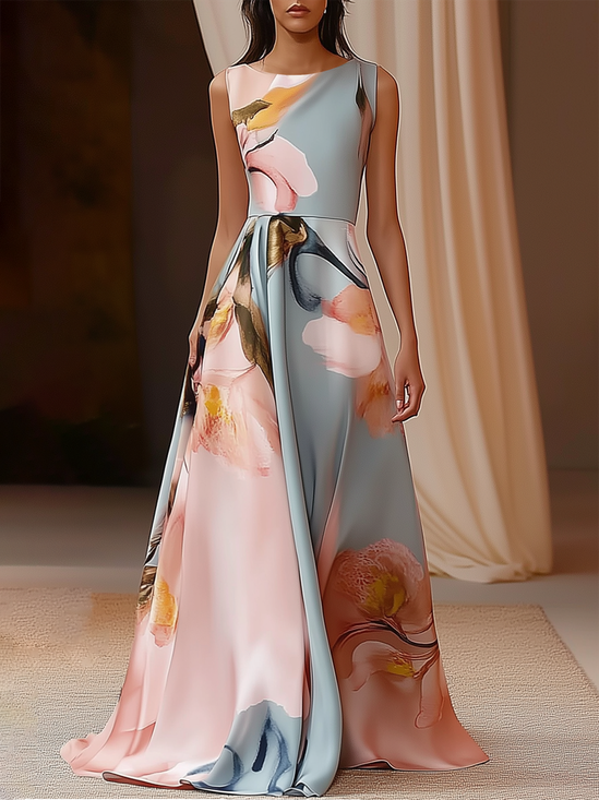 Light Green Classic Boat Neck Sleeveless A-Line Maxi Dress