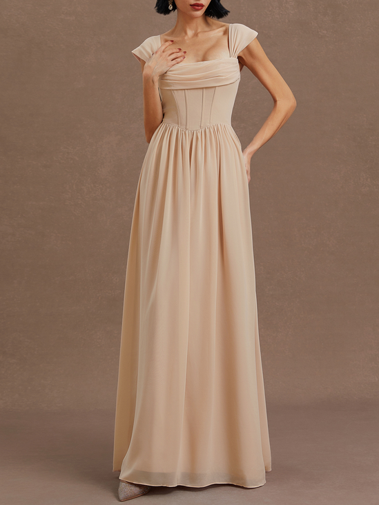Pink Classic Square Neck Sleeveless A-Line Maxi Dress