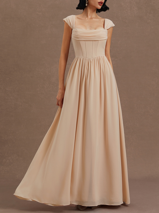 Pink Classic Square Neck Sleeveless A-Line Maxi Dress