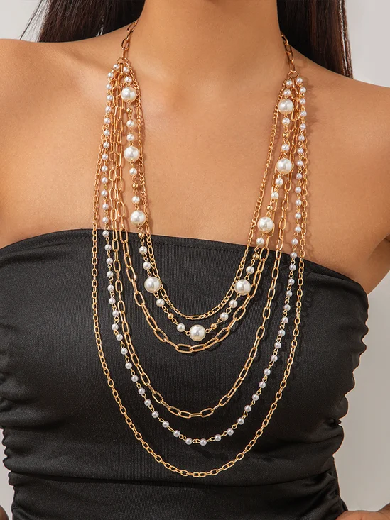 Pearl Beaded Long Necklace Set