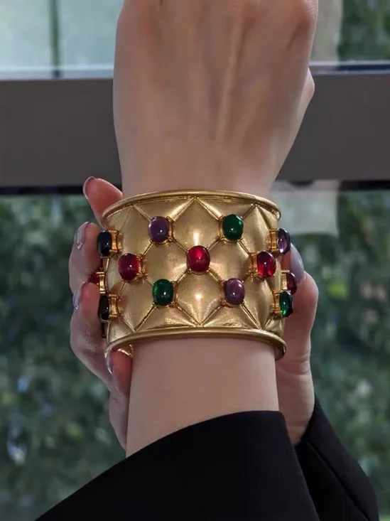 Colorful Artificial Stone Retro Open Bracelet