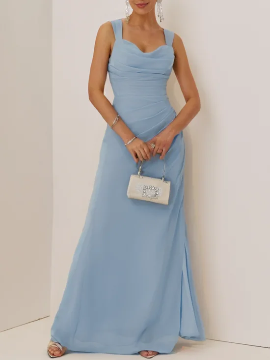 Light Blue Ruched Classic Sweetheart Neckline Sleeveless A-Line Maxi Dress