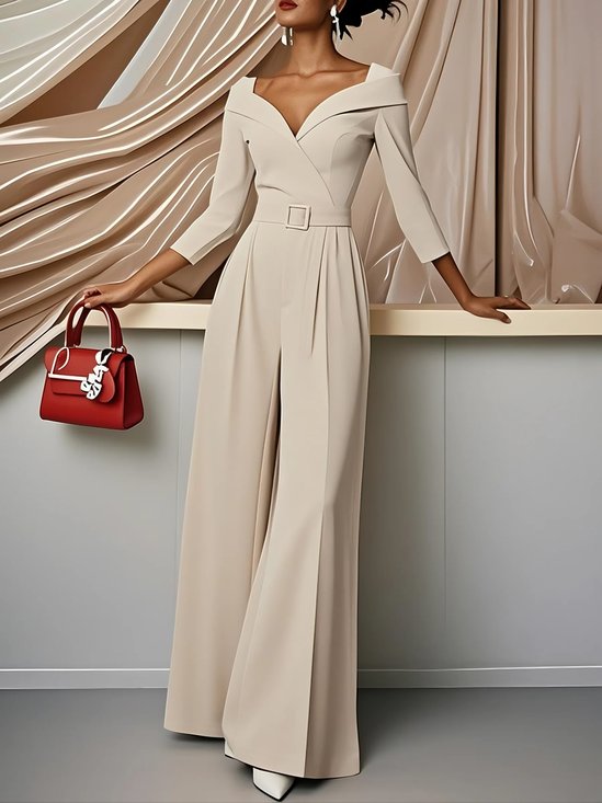Plain  Long Sleeve Sweetheart Neckline Jumpsuit