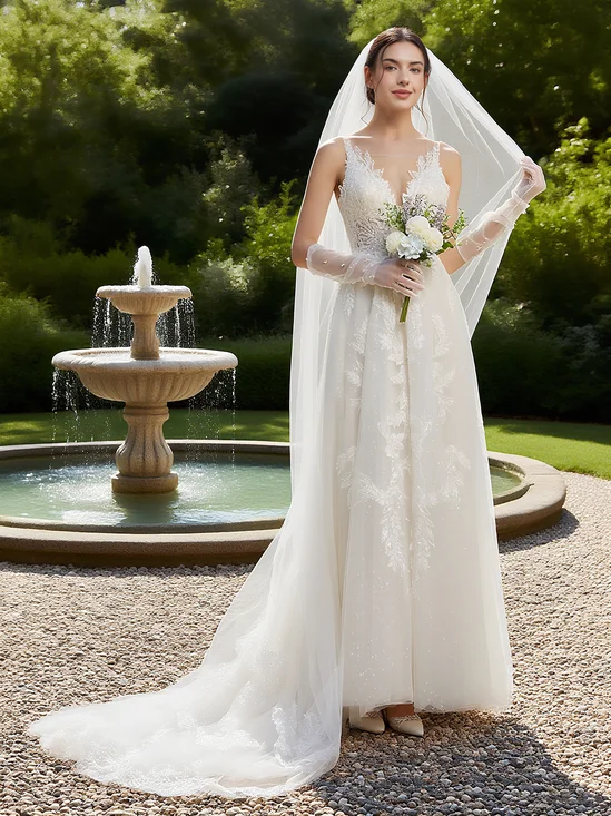White Lace Bridal/Wedding Dress Spaghetti Sleeveless A-Line Gown