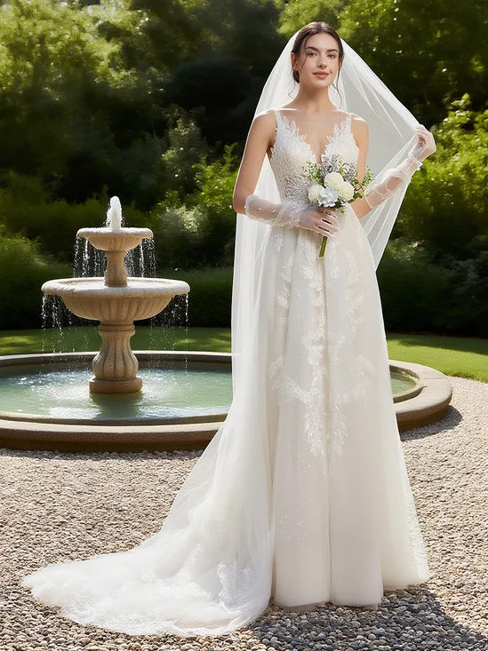 White Lace Bridal/Wedding Dress Spaghetti Sleeveless A-Line Gown