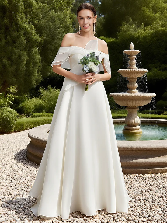 White Bridal/Wedding Dress Off The Shoulder Short Sleeve A-Line Gown