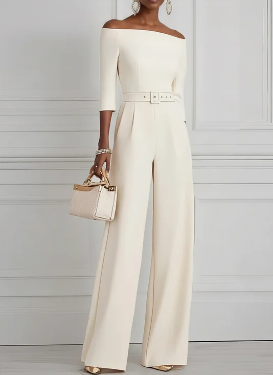 Women White Off The Shoulder Half Sleeve Dressy Jumpsuit