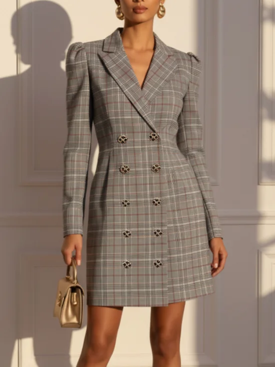 Pink Buckle Shoulder Pad Blazer Lapel Collar Long Sleeve A-Line Mini Dress