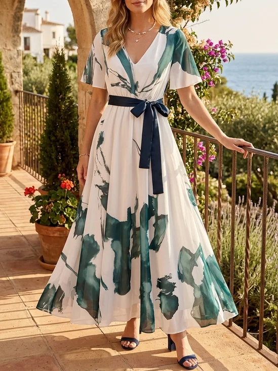 Artistic Emerald Watercolor Maxi Dress - Elegant Garden Wedding Guest Gown & Breezy Summer Party Outfit