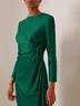 Green Satin Long Sleeve Midi Dress