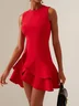 Red Ruffled Crew Neck Sleeveless A-line Mini Dress