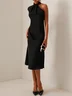 Black Knot Front Cold Shoulder Sleeveless Sheath Midi Dress