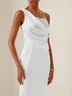 White Lace Ruched Sleeveless Sheath Midi Dress