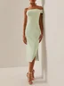 Green Off The Shoulder Slit Sheath Midi Dress