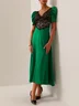 Green Lace Short Sleeve A-Line Maxi Dress