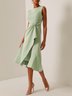 Green Commuting Sleeveless Boat Neck Plain A-line Midi Dress