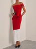 Red Color Block Off The Shoulder Sheath Midi Dress