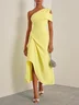 Yellow One Shoulder Asymmetrical A-Line Midi Dress