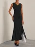 Black V Neck Sleeveless Slit A-Line Maxi Dress