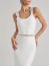 White Bandage Lace Spaghetti Bodycon Midi Dress