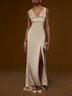 Apricot V Neck Sleeveless Slit Sheath Gown