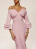 Pink Ruffled Bell Sleeves V Neck Mermaid Maxi Dress