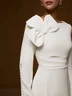 White Bow Long Sleeve Sheath Midi Dress