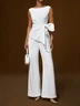 Women White Bow Sleeveless Jumpsuit