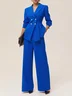 Women Blue Buckle Lapel Collar Long Sleeve Two-Piece Set