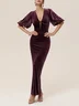 Wine Red Balloon Sleeve Sheath Maxi Velvet Dress