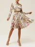 Off White Floral Long Sleeve A-Line Midi Dress