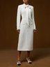 White Bow Long Sleeve Sheath Midi Tweed Blazer Dress