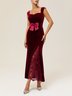 Wine Red Lace Bow Sleeveless Mermaid Maxi Velvet Dress