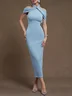 Light Blue Classic Halter Sleeveless Sheath Midi Dress