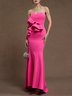 Rose Red Peplum Ruched Formal Dress Strapless Sleeveless Mermaid Gown Dress