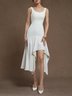 White Asymmetric Classic Spaghetti Sleeveless A-Line Midi Dress