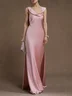 Pink Ruched Ruched Satin Sleeveless Mermaid Gown Dress