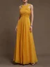 Yellow Ruched Cross Neck Sleeveless Mermaid Maxi Chiffon Dress