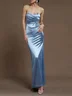 Light Blue Ruched Ruched Satin Strapless Sleeveless Mermaid Gown Dress