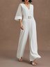 White Morden Plain Jumpsuit With Belt
