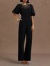 Black Puff Sleeve Regular Fit Crew Neck Jumpsuit 