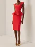Red Peplum Peplum Sweetheart Neckline Sleeveless Sheath Midi Dress