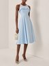 Light Blue Peplum Classic Spaghetti Sleeveless A-Line Midi Dress