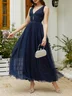 Purplish blue Mesh Slit Classic V Neck Sleeveless A-Line Maxi Dress