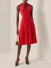 Red Classic Shirt Collar Sleeveless A-Line Midi Dress